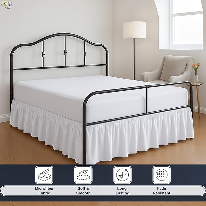 Cottington Lane Ruffled Bed Skirt Twin Size with Split Corner, Brushed Microfiber Hotel Quality White Dust Ruffle, 21 Inch Drop Gathered Bedskirt, Soft and Stylish, Shrinkage and Fade Resistant