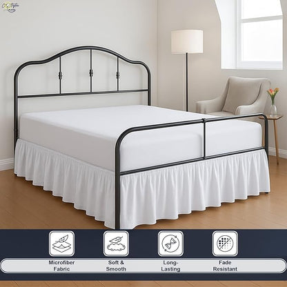 Cottington Lane Ruffled Bed Skirt Twin Size with Split Corner, Brushed Microfiber Hotel Quality White Dust Ruffle, 21 Inch Drop Gathered Bedskirt, Soft and Stylish, Shrinkage and Fade Resistant
