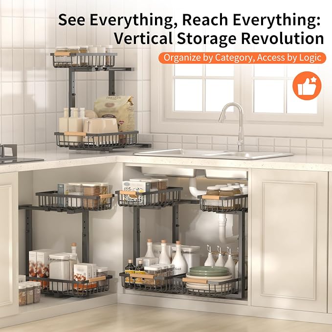 Under Sink Organizer, 2 Pack Under Sink Organizers and Storage, 2-Tier Pull Out - Image 8