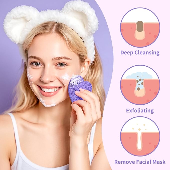 100-Count Compressed Facial Sponges, Heart Shape Face Sponge - Image 3