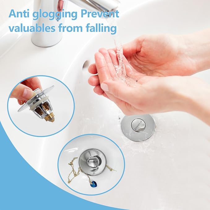 Bathroom Sink Stopper with Hair Catcher – Universal Pop-Up Drain Strainer - Image 5