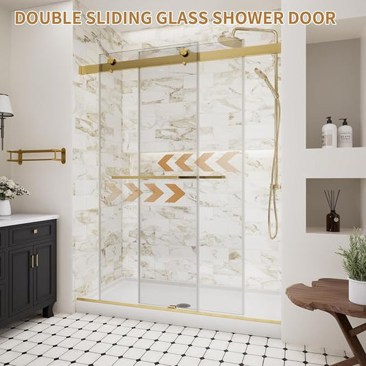 Frameless Shower Door, 56-60" W x 74" H Double Sliding Glass Shower Door - Image 2