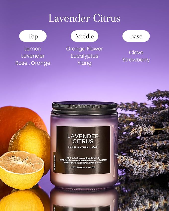 M&SENSE Lavender Citrus Scented Candle, Natural Soy Wax - Image 2