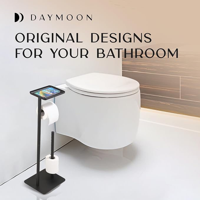 Day Moon™ Matte Black Toilet Paper Holder Free Standing Toilet Paper Holder - Image 8