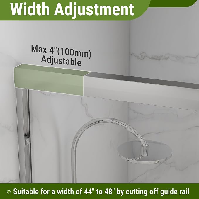 Shower Door 44-48" W * 72" H, Polished Chrome Double Sliding Shower Door - Image 4