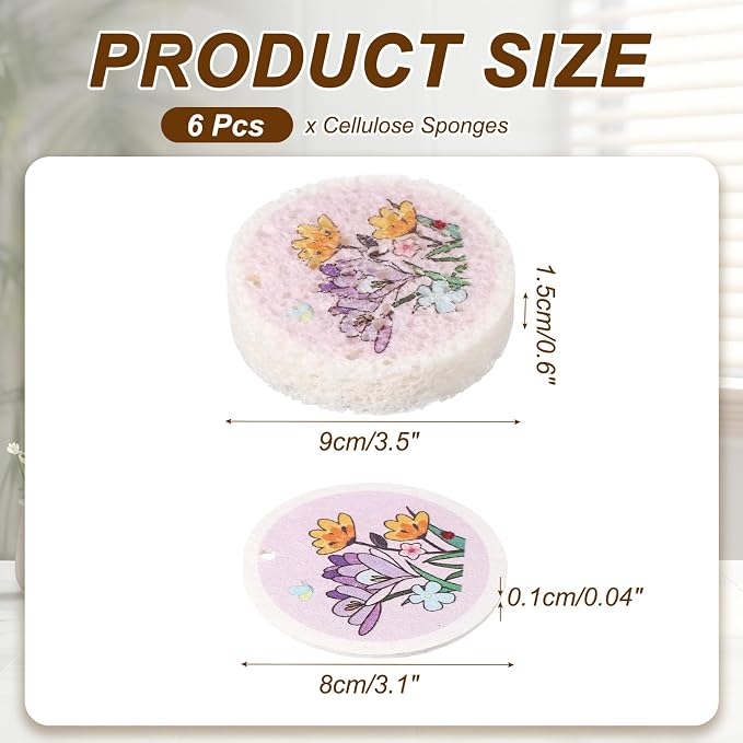 uxcell 6Pcs Cellulose Sponges, Round Kitchen Clean Sponges Non-Scratch - Image 2