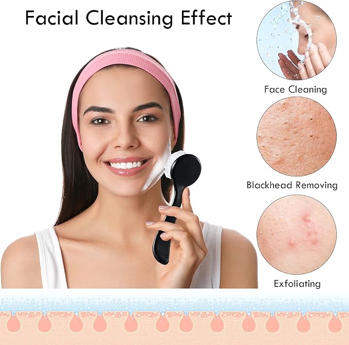 3 Pieces Facial Cleansing Brush Acrylic Handle Face Scrubbers Soft Bristle - Image 2