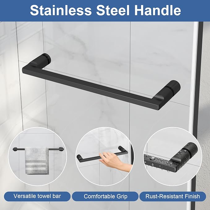 Semi Frameless Pivot Shower Door 42-48" W x 72" H, Swing Shower Glass Doors - Image 4