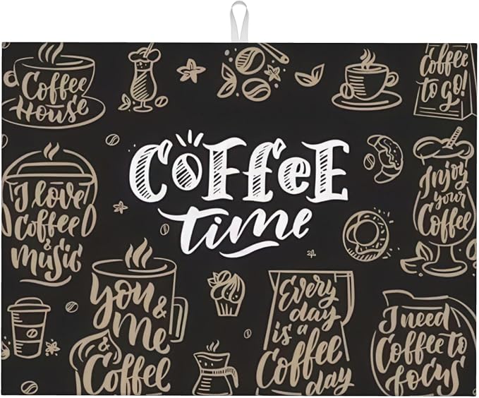 Coffee Time Dish Drying Mat 18x24 Inch, Microfiber Absorbent Fast Dry Mat Large by Unknown
