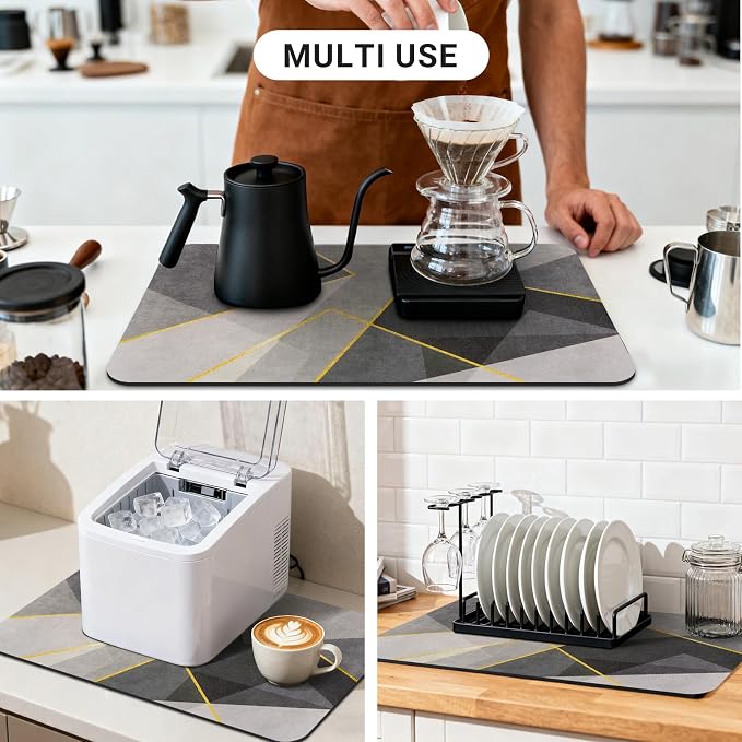 Coffee Splash Mat, 24 x 16 Inch, Geometric Bar Mat, Absorbent Hide Stain Rubber - Image 6