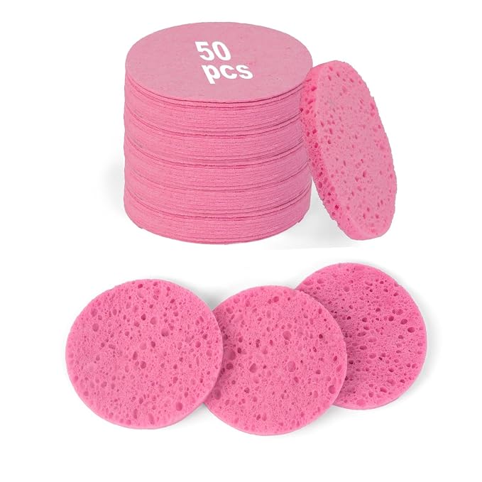 50-Count Compressed Facial Sponges, 100% Natural Cellulose Cosmetic Make Up by HUAXINBIOTECHNOLOGY