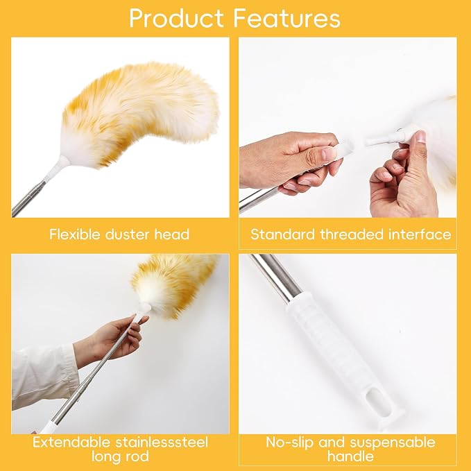 Lambswool Extendable Removable Duster 29-110 Inch Stainless Steel Extension - Image 3