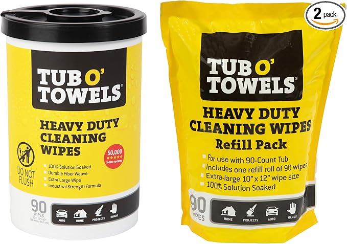 Tub O' Towels Heavy Duty, 90-Count Canister & Refill Pack by TubOTowels