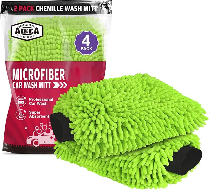 AIDEA Car Wash Mitt Microfiber, 4PK Scratch Free Lint-Free, Premium Chenille by AIDEAHOME