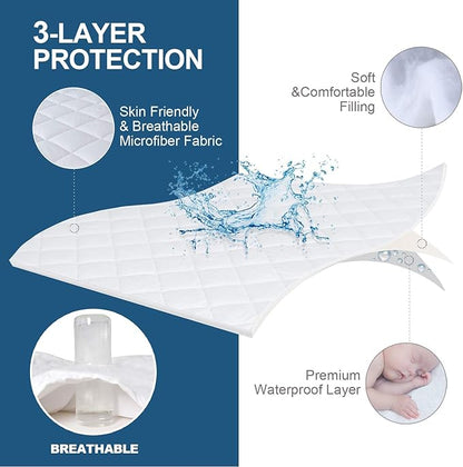 Full XL Mattress Topper Pad Waterproof Mattress Protector, Absorbent Quilted Full XL Mattress Cover with Deep Pocket