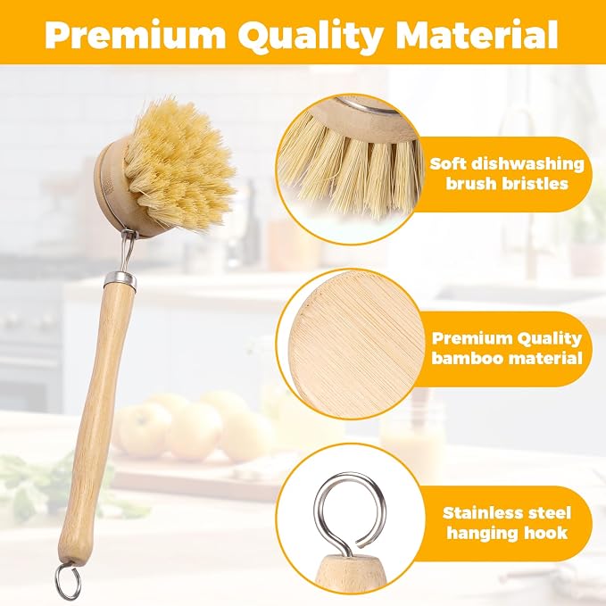 10 Pcs Bamboo Dish Brush Set, Wooden Dish Brush - Image 6