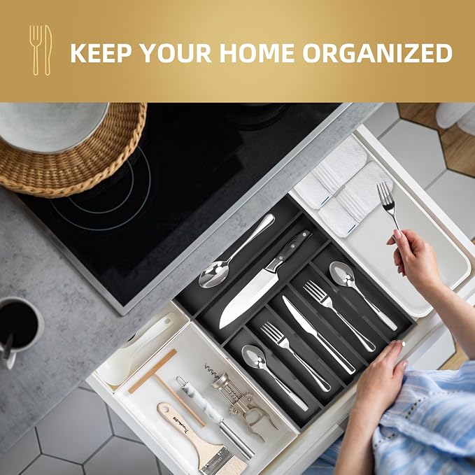 Silverware Organizer Bamboo Kitchen Drawer Organizer Utensil Organizer - Image 5