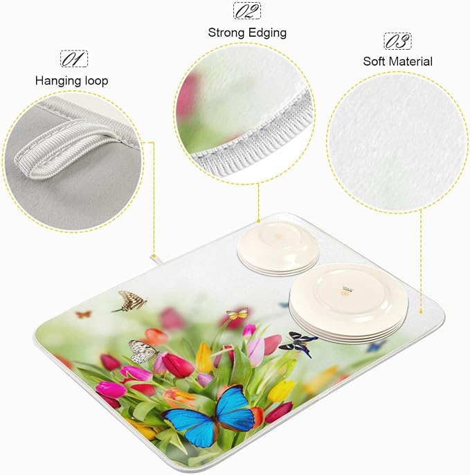 Tarity Colorful Tulip Butterfly Dish Drying Mat - Image 4