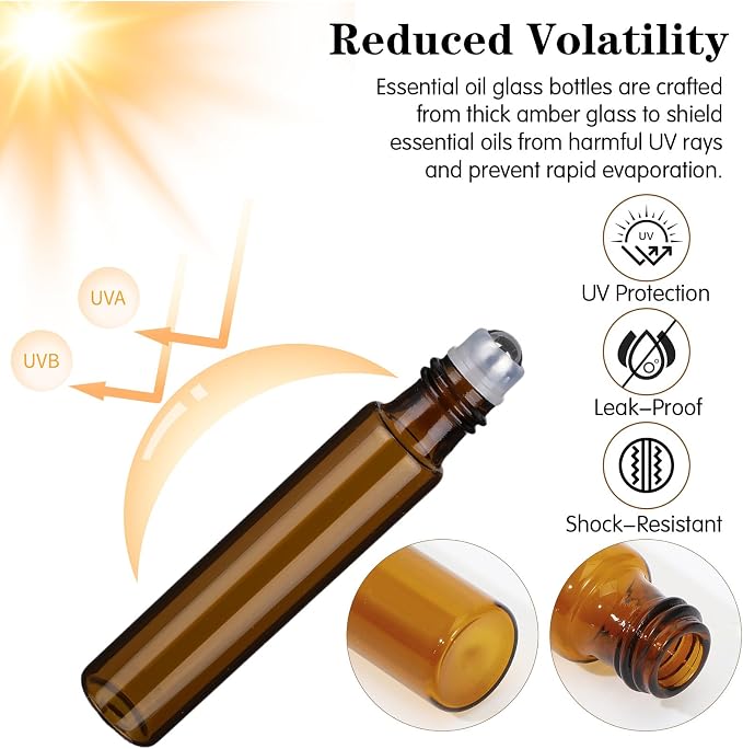 10pcs Amber Essential Oil Roller Bottles, 10ml Roller Bottles - Image 3