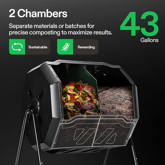 VIVOSUN Outdoor Tumbling Composter Dual Rotating Batch Compost Bin, 43 Gallon - Image 2