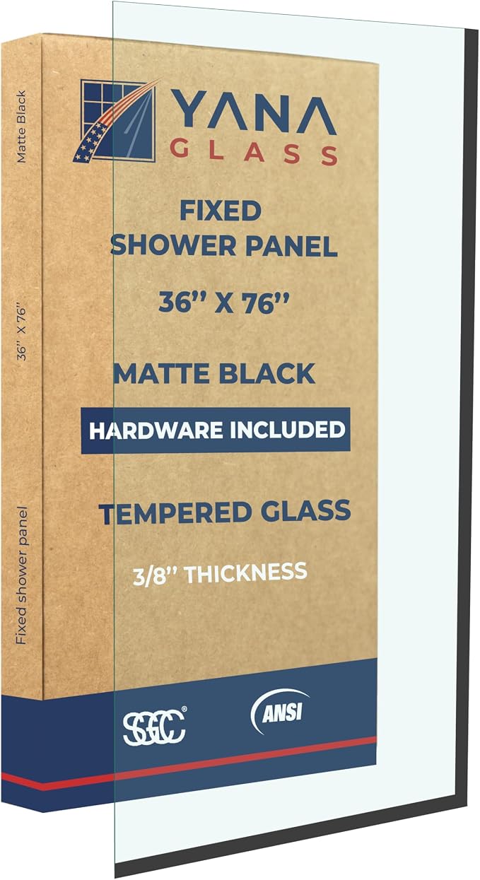 Yana Frameless Shower Door Screen, Fixed Shower Door Panels 3/8" Thick Tempered by YanaGlassandMirror
