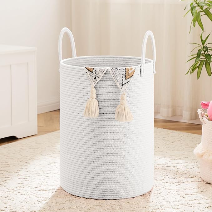 Laundry Basket, Woven Cotton Rope Laundry Hamper, 80L by Artfeel