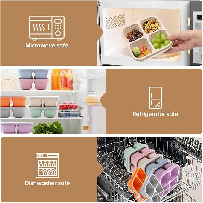 7 Pack Bento Lunch Box ，4 Compartment Snack Containers，Divided Meal Prep Lunch - Image 5