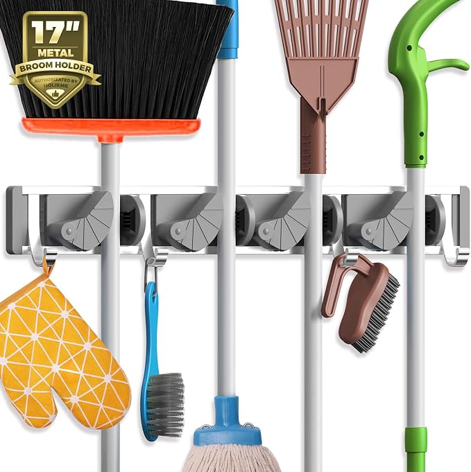 Holikme Mop Broom Holder Wall Mount Metal Pantry Organization and Storage by Holikme