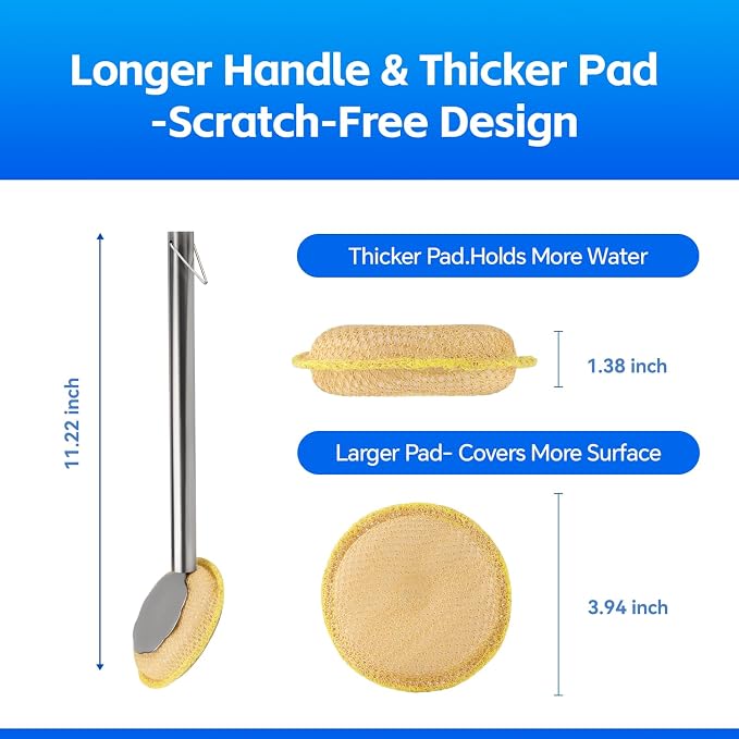 Kitchen Cleaning Brush with Handle, Non-Scratch Preserve Seasoning - Image 3
