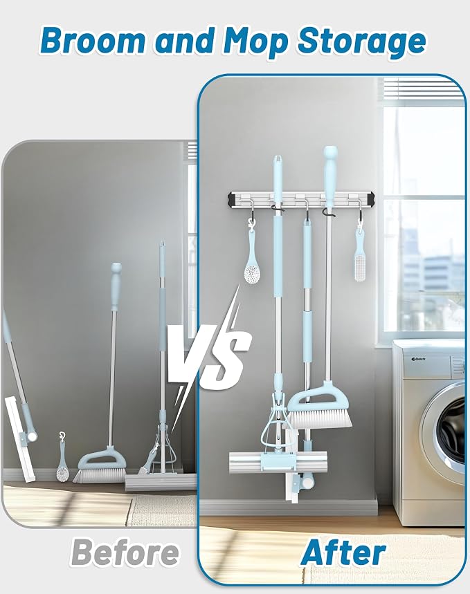 Mop and Broom Holder Wall Mount Garden Tool Rack Organizer, Modern Style - Image 5