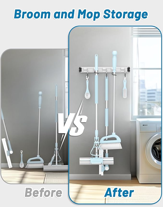 Mop and Broom Holder Wall Mount Garden Tool Rack Organizer, Modern Style - Image 5