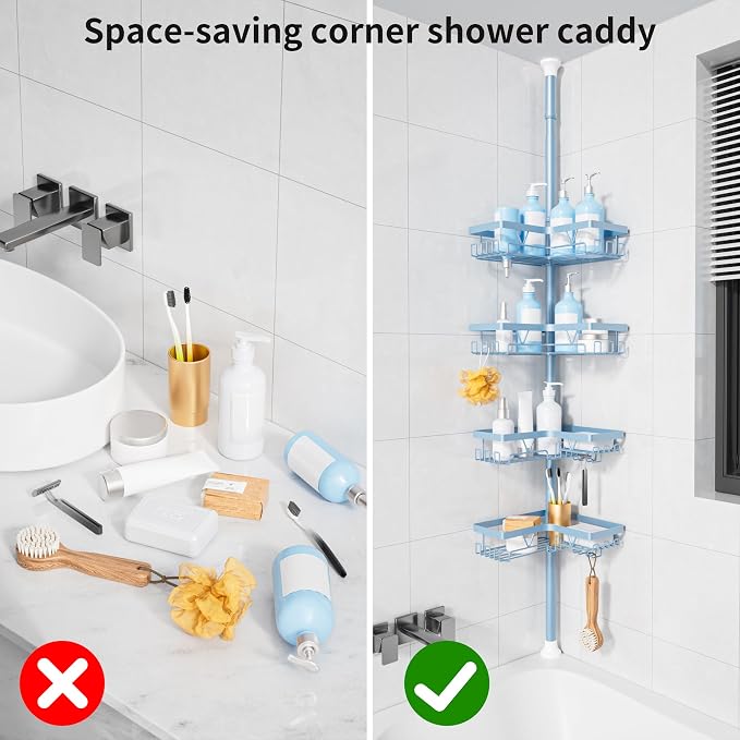 KEGII Shower Caddy Tension Pole, 4-Tier Rustproof Adjustable Corner Bathroom - Image 7