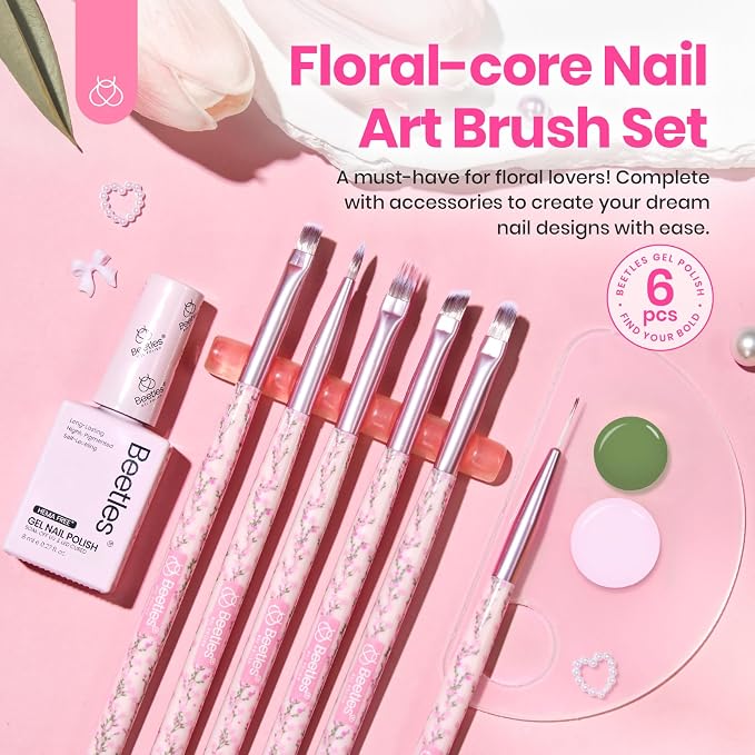 Beetles Gel Polish Nail Art Brushes Set 6 Pcs Nail Brush and 8 ml Pink Painting - Image 7