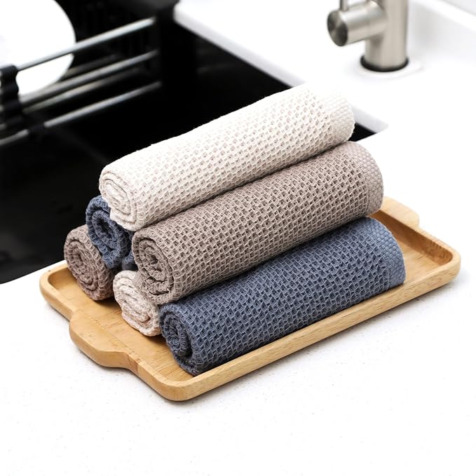 Dish Cloth for Kitchen 6 Packs Cotton Cleaning Rags in Waffle Wave, Ultra Soft - Image 8