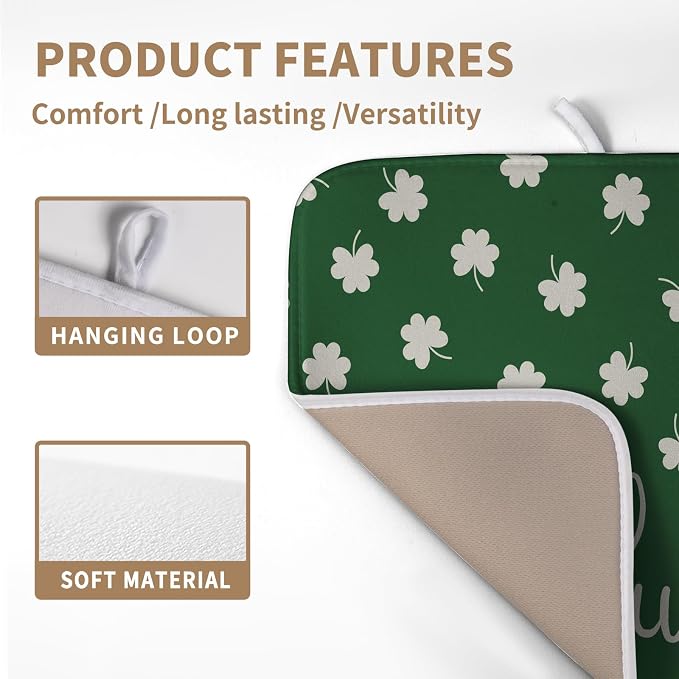 St Patrick Shamrock Drying Mat for Kitchen Counter Green White Lucky Clover - Image 3