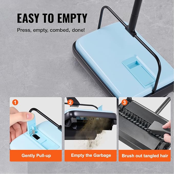 Happybuy Blue Manual Carpet Sweeper: A Compact Cleaning Powerhouse. Boasting a - Image 4