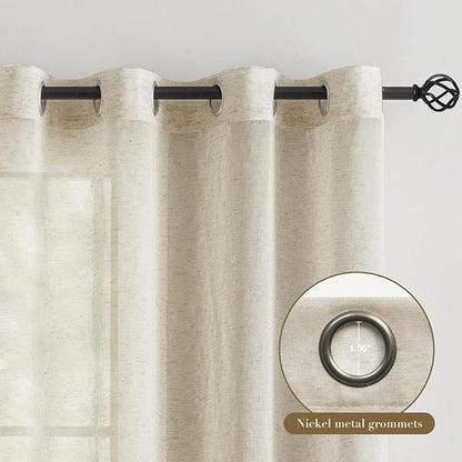 Anmao Flax Linen Curtains for Living Room 108 Inch Length 2 Panels Set, Light Filtering Sheer Window Curtain Drapes for Bedroom with Nickel Grommet, 52 Inch Wide Each Panel, Linen Color