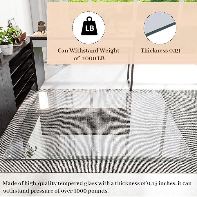48" x 80" Glass Chair Mat, 1/5" Thick Office Chair Mat - Image 3