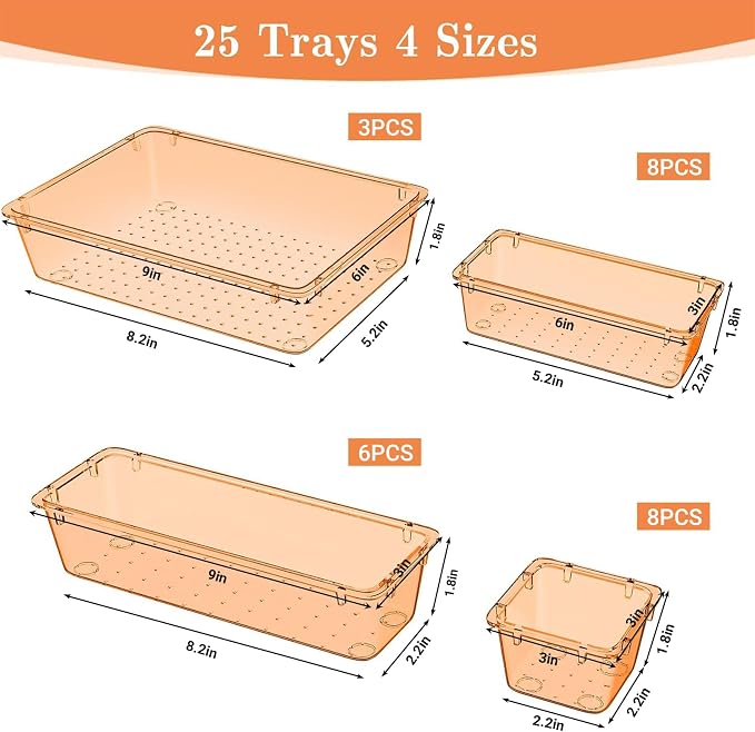 25 PCS Plastic Drawer Organizer Set, 4-Size Versatile Organizer Trays & storage - Image 2