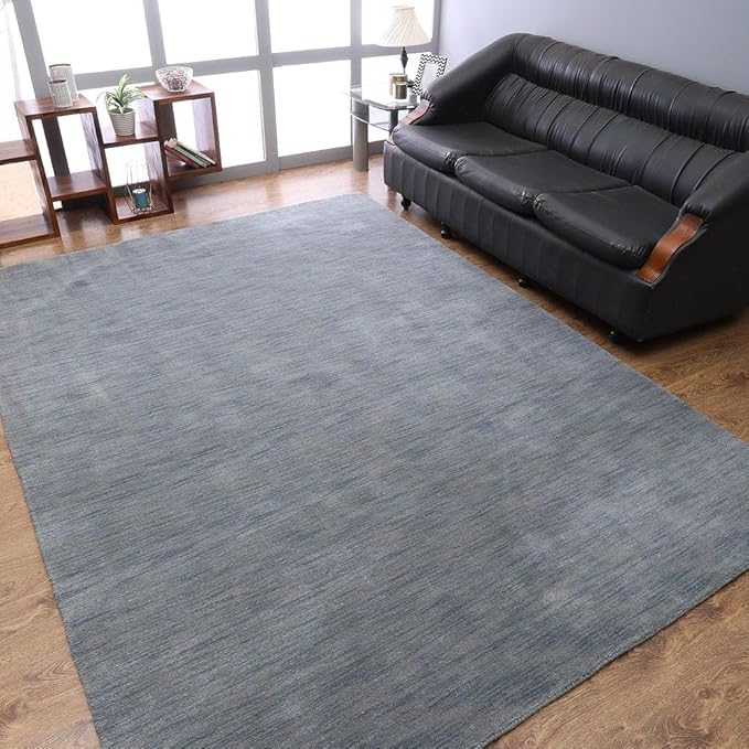 Rugsotic Carpets Hand Knotted Gabbeh Wool 5'x8' Area Rug Solid Light Blue L00111