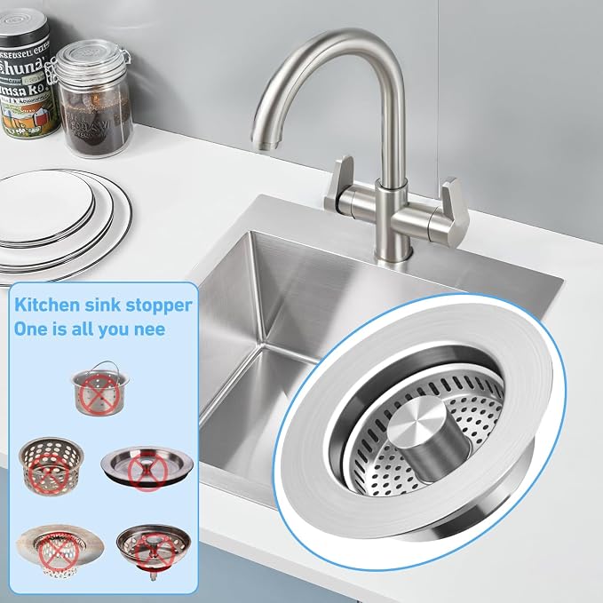 3-in-1 Kitchen Sink Drain Strainer & Stopper, Stainless Steel Food Catcher Plug - Image 2