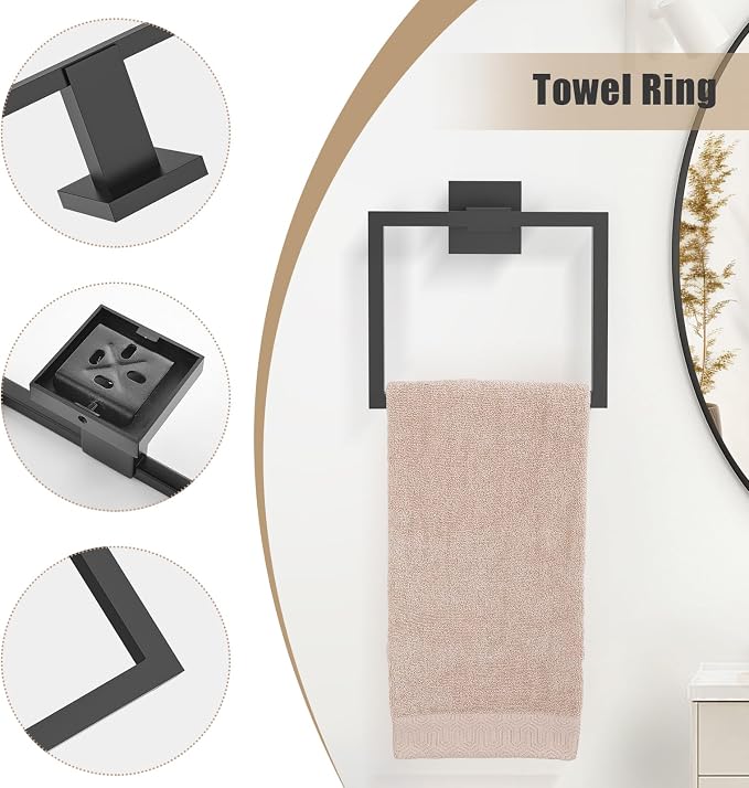 TQKAG Matte Black Bathroom Hardware Accessories Set 5 Pieces, Double Post - Image 5