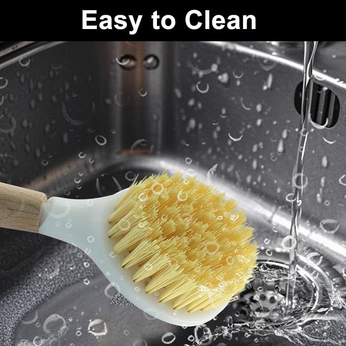 3 Pcs Kitchen Dish Brush with Bamboo Handle, Dish Scrubber Brush Built-in - Image 5