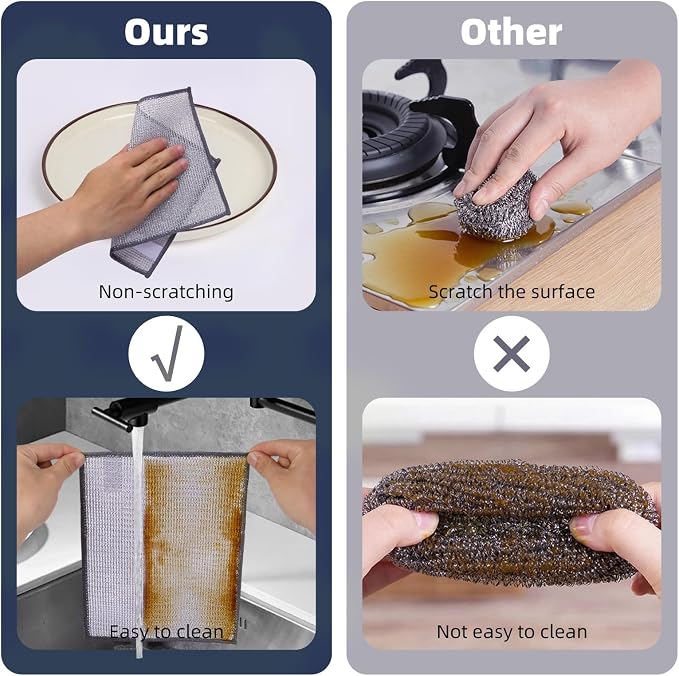 10 Pack Stainless Steel Scrubber, Reusable Diamond Weave Scrubber Cloths - Image 3