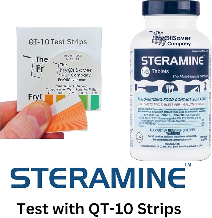 Pack of 4 Steramine Sanitizing Tablets w/ 30x QT-10 Test Strips by FryOilSaver - Image 4