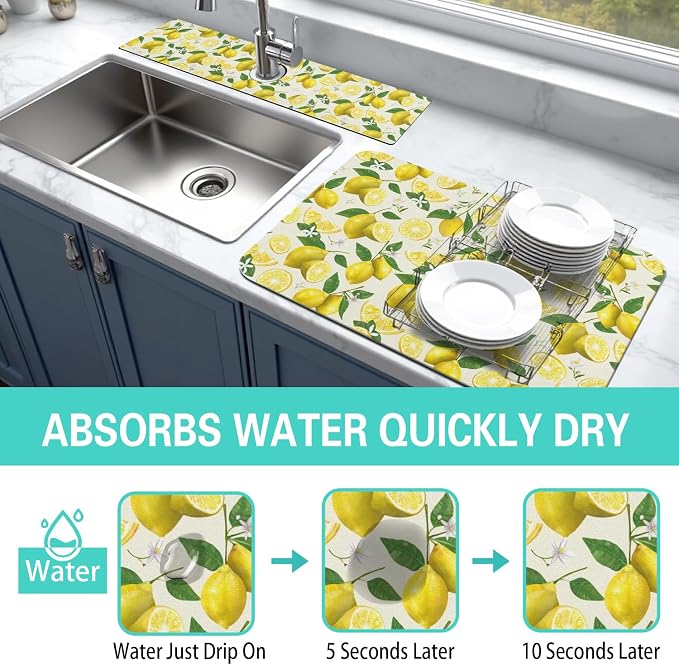 Dish Drying Mat for Kitchen Counter Matt, Super Absorbent Non-slip Rubber Backed - Image 3