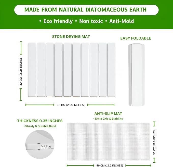 Stone Dish Drying Mat – Large 24×16 Quick Dry Stone Mat Kitchen, Diatomaceous - Image 2