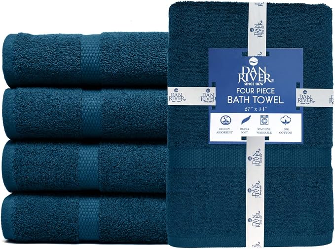 DAN RIVER Bath Towels Set of 4, 27 x 54 Inches, 100% Cotton, Larger & Lighter - Image 3