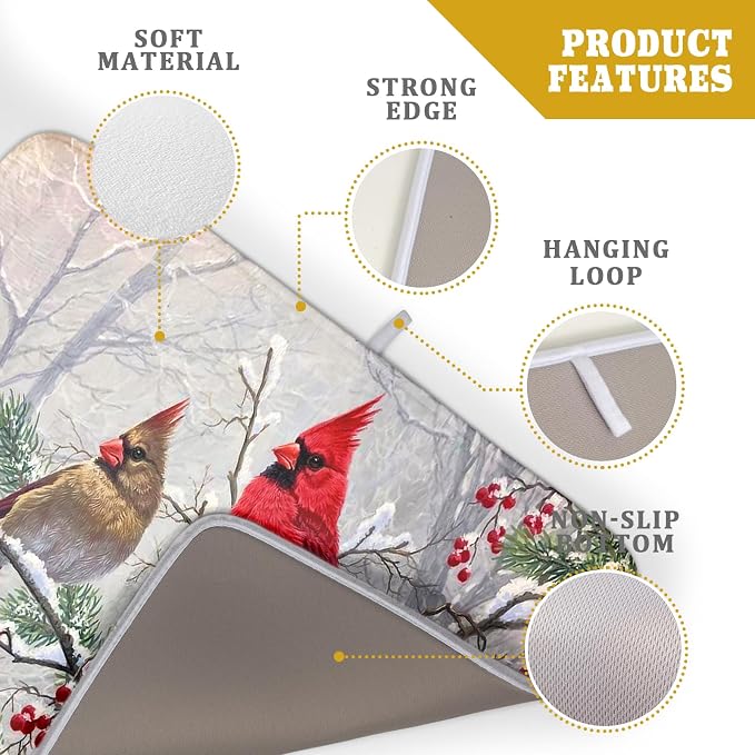 Red Bird Dish Drying Mat Merry Christmas Dishes Pad Absorbent Fast Dry Dish - Image 4