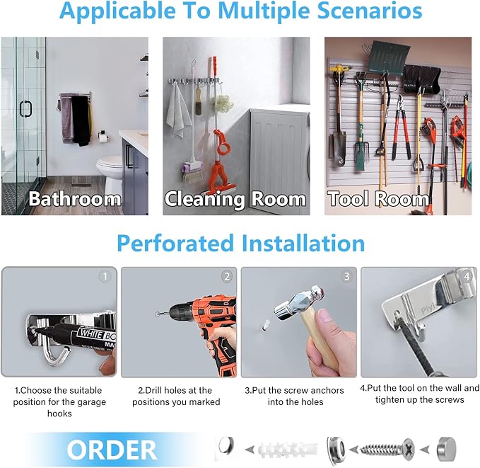Piyl Broom Mop Holder Wall Mount Broom Hanger Wall Mounted Metal Organization - Image 5